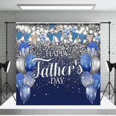 Lofaris Blue Sliver Balloon Glitter Falg Fathers Day Backdrop